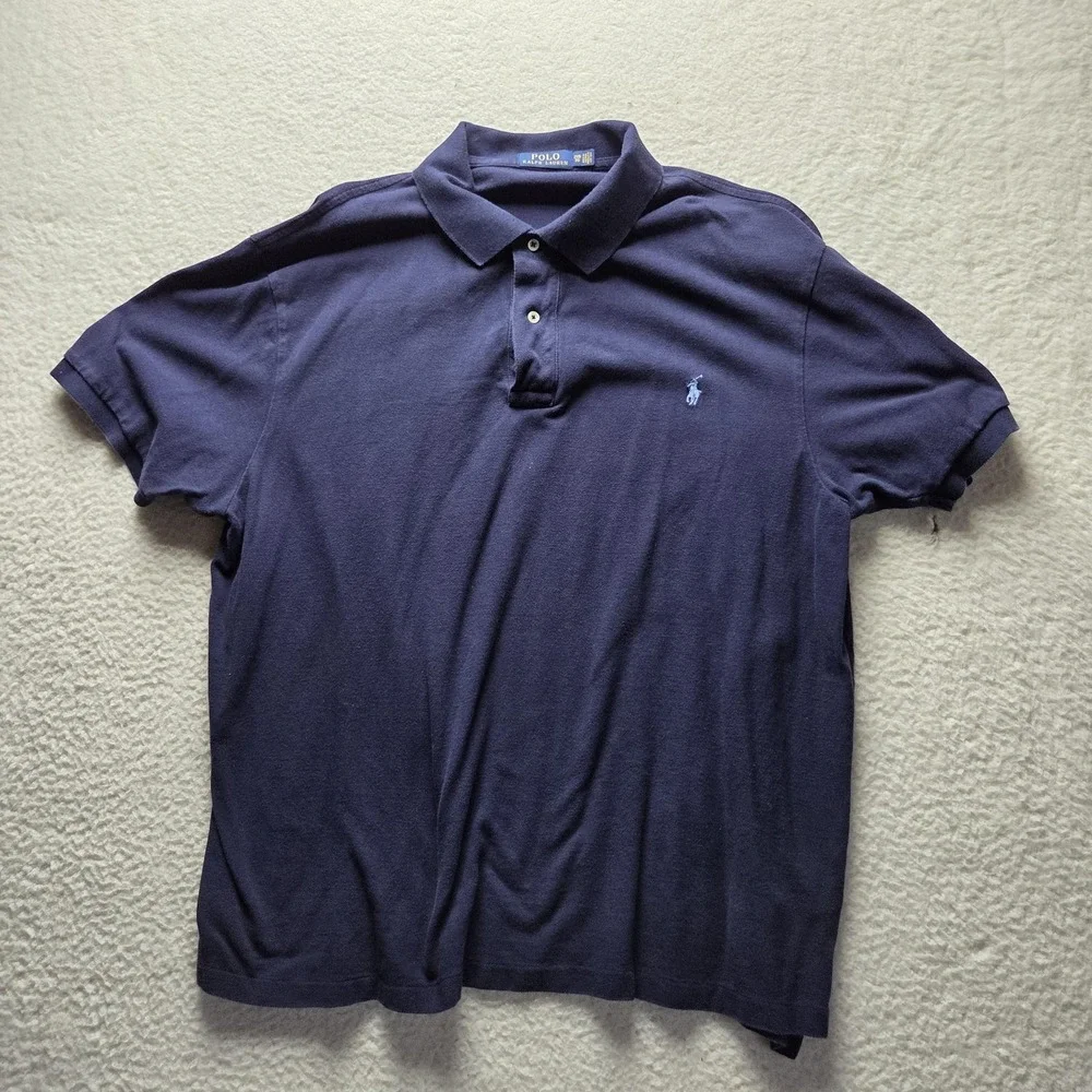Polo Ralph Lauren Polo Shirt Mens Big 2X Blue Short Sleeve Cotton Knit Logo Top